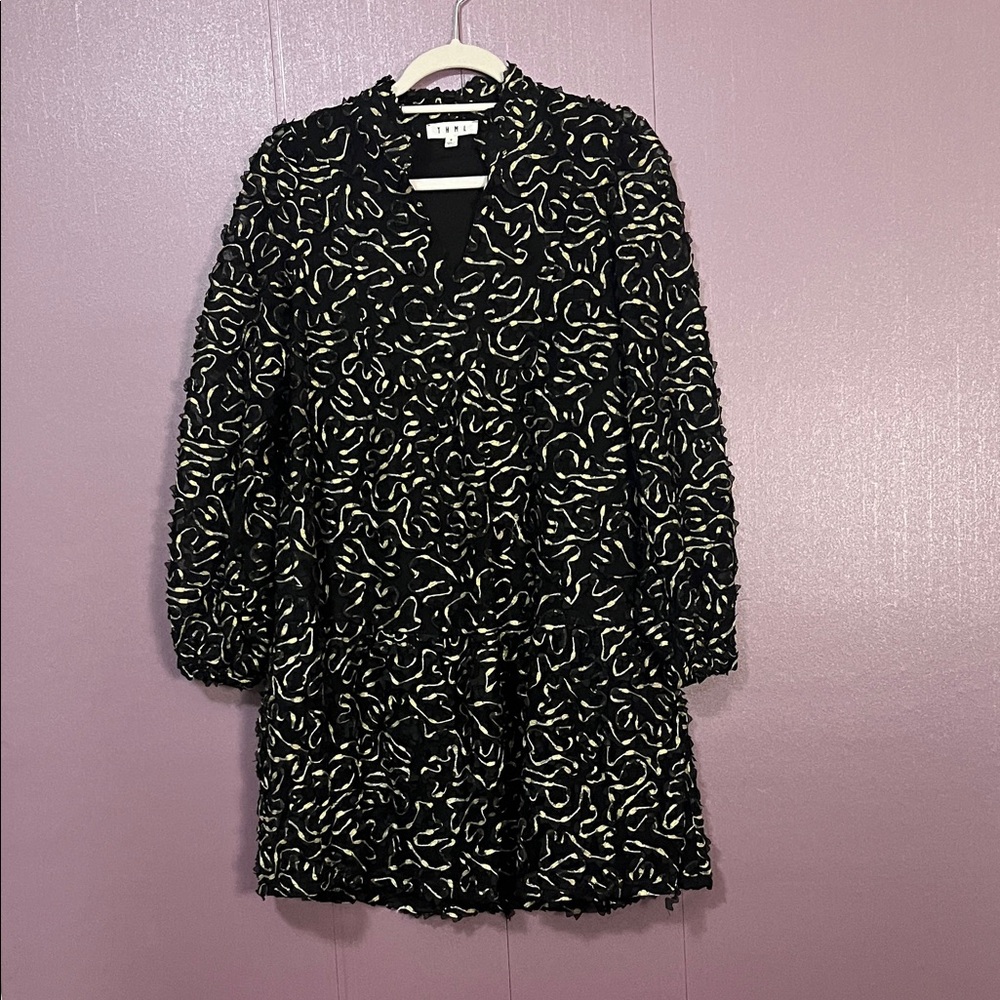 THML Black and Cream Long Sleeve Dress